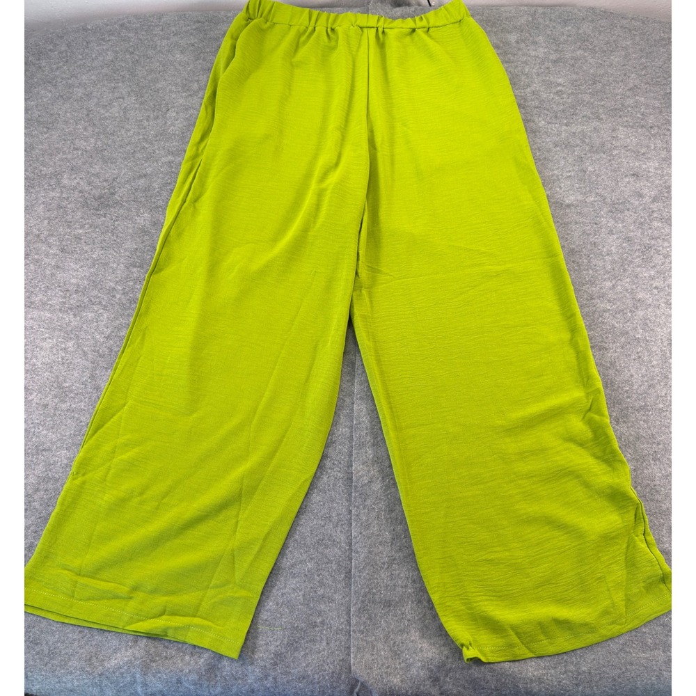 Unbranded Wide Leg Pants Women XL Lime Green Textured Elastic Waist Flowy - Picture 12 of 16